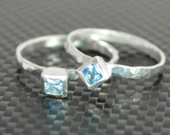 Square Aquamarine Ring, Aquamarine Solitaire, Aquamarine Silver Ring, March Birthstone Ring, Square Stone Mothers Ring, Square Stone Ring