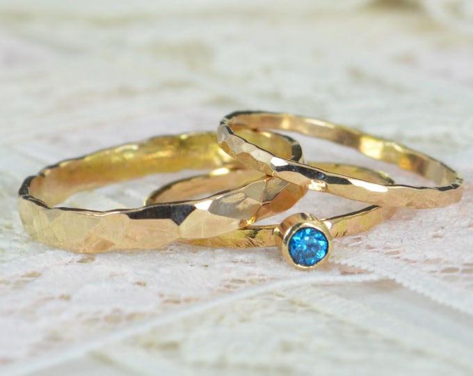 Blue Zircon Engagement Ring,14k Gold, Blue Zircon Wedding Ring Set, Rustic Wedding Ring Set, December Birthstone, Solid 14k Blue Zircon Ring