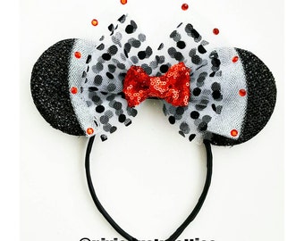 Cruella Ears, 101 Dalmations, cruella devil, cruella, Minnie ears, mouse ears, villian bow