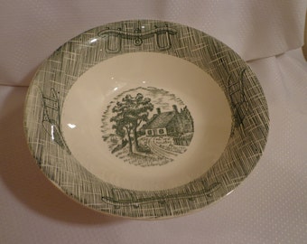 SCIO Currier and Ives Green Transferware Yoke and Harness with George Washington's Homestead Vegetable Bowl, Serving Bowl