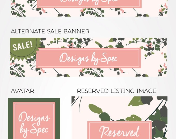NEW Pink Floral & Leaves Etsy Shop Branding Set --- Etsy Shop Branding, Small Business, Etsy Banner and Graphics