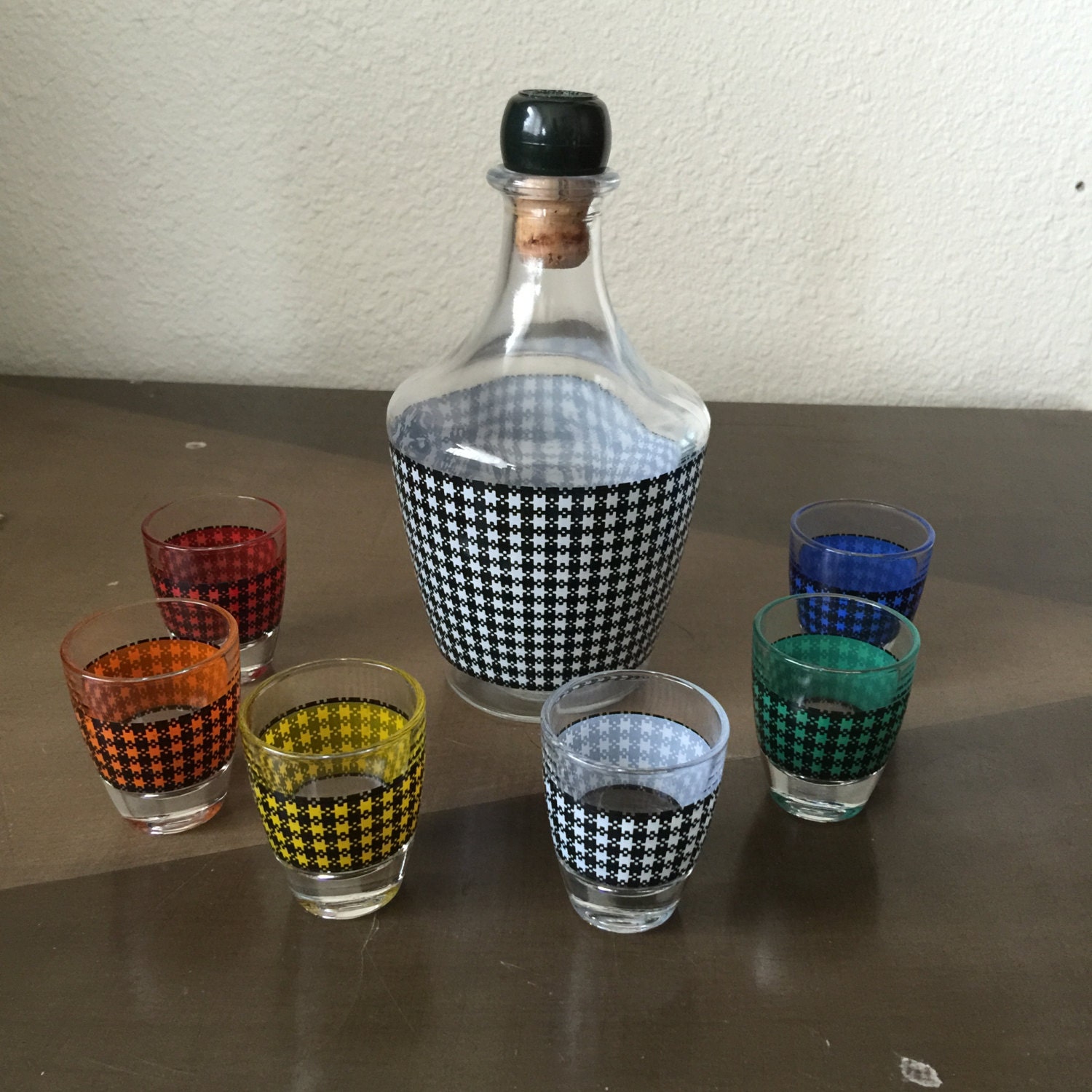 Vintage Liquor Decanter and Shot Glasses Set Barware Schnapps