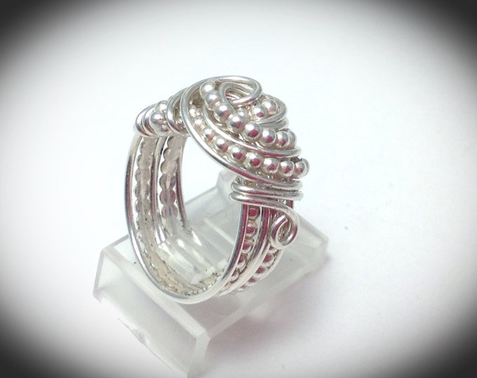 Sterling silver textured wire wrapped swirl ring