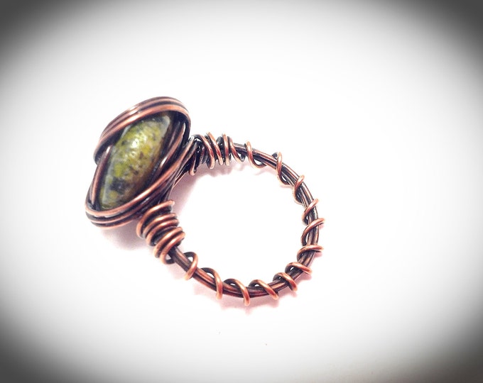 Copper and jade statement ring