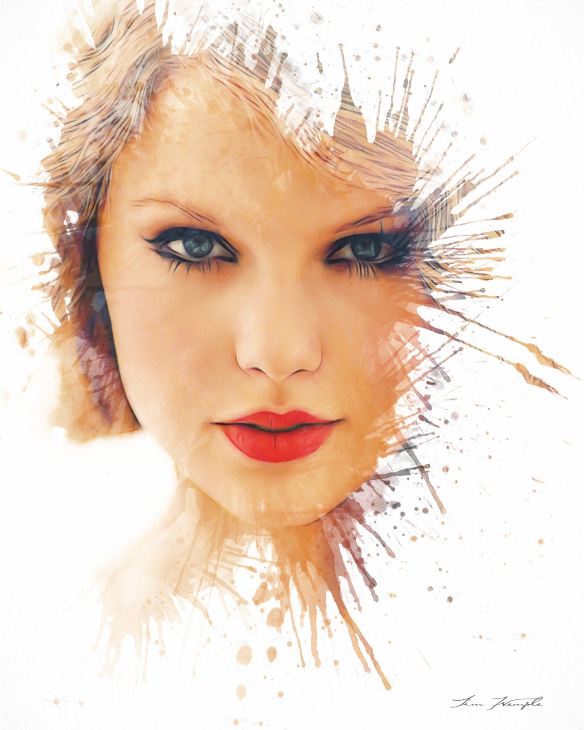 Taylor Swift Digital Watercolor by TimWempleArtGallery on Etsy