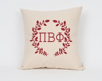 Pi Beta Phi Wreath Pillow // Choose Your Ink Color // Greek Letter Pillows // Sorority Pillow // Big Little Gift // Sorority Letters