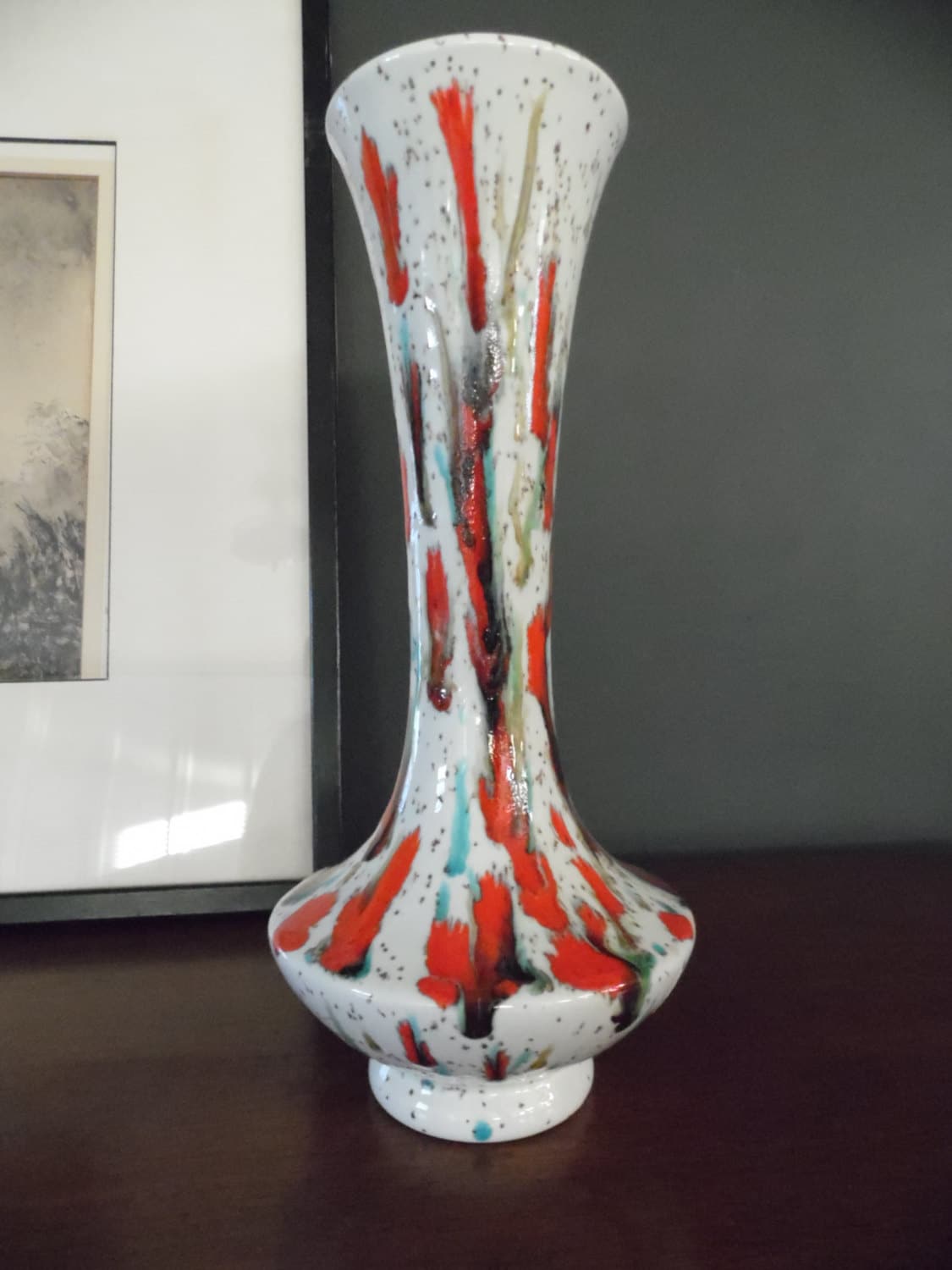 Retro Speckled Ceramic Vase in Orange Turquoise by MadGirlRetro