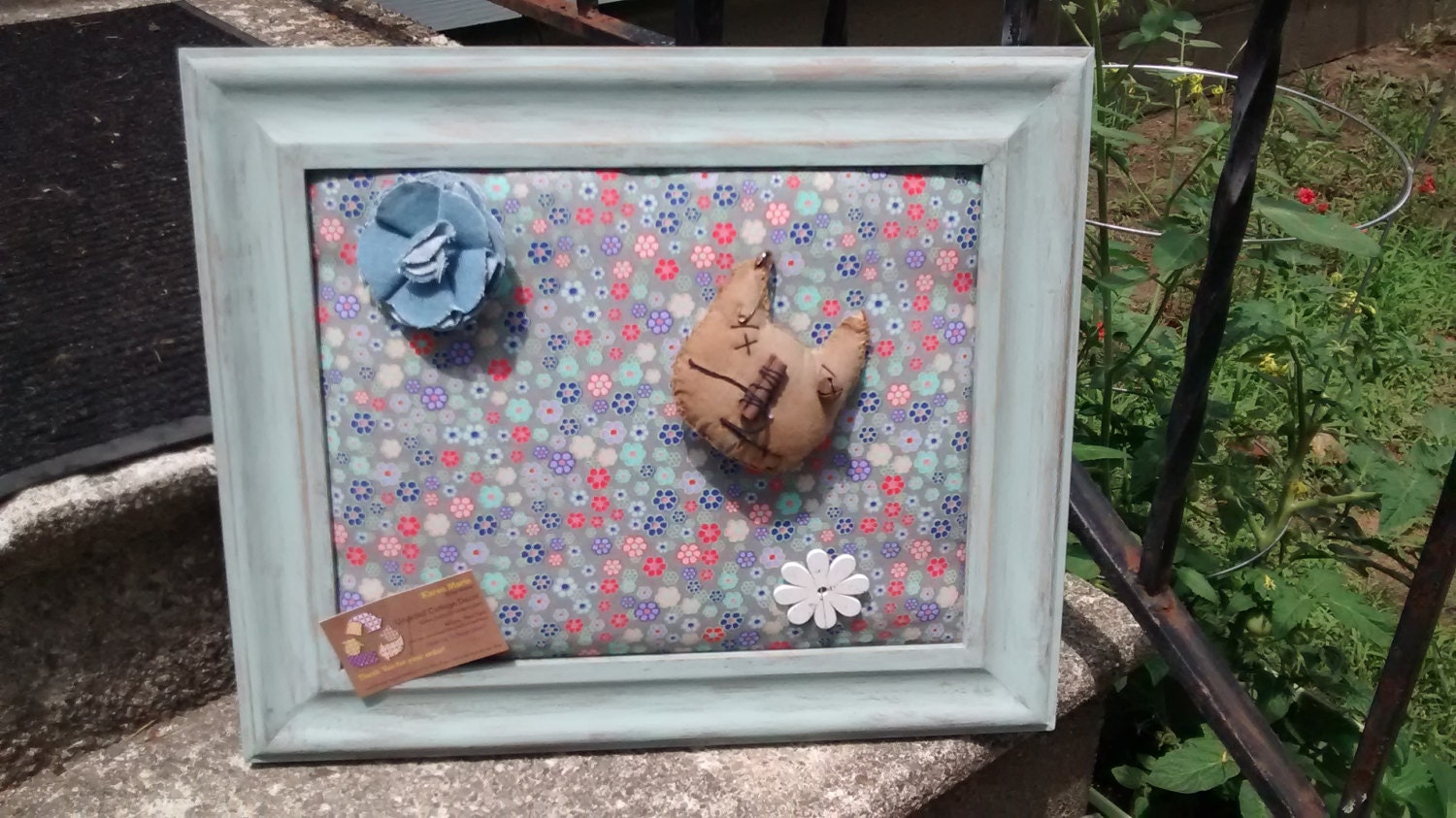 Floral Fabric Memo Board/ Framed Wooden by UpcycledCottageDecor