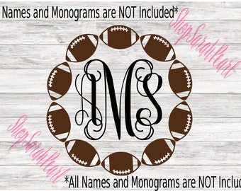 Football Monogram Circle Frame Sports Fall Season Initials SVG PNG DXF Eps Silhouette Cricut Digital Download