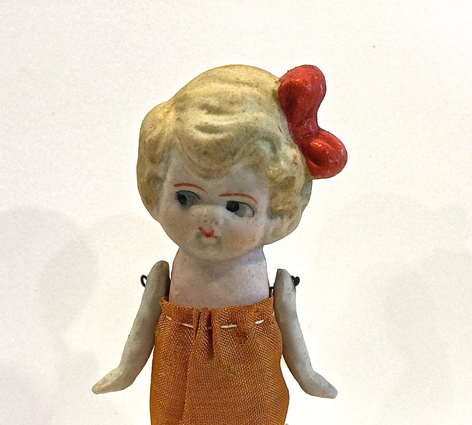 Vintage Bisque Doll Antique Penny Doll Molded Blonde Hair
