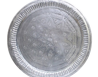 Grand Plateau Marocain Nadia – 47 Cm – Laiton Argenté – Décoratif