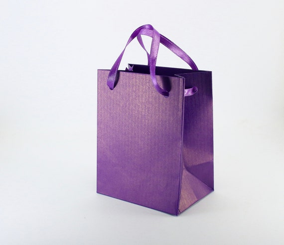 Download 10 Extra Small PURPLE Gift Bags Satin Ribbon Handles Kraft