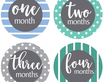 Baby Boy Month Stickers - Months 1-12 milestone stickers for baby's first year perfect for newborn photo sessions, sticks right on bodysuit