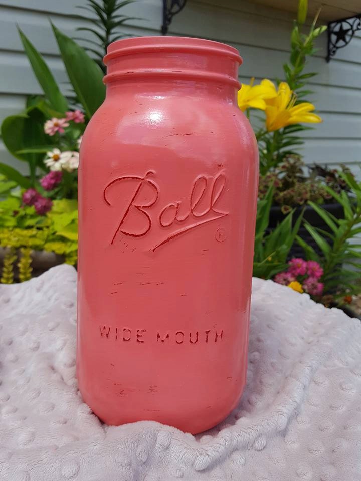 Mason Jar Coral Painted Jar Rustic Wedding House warming