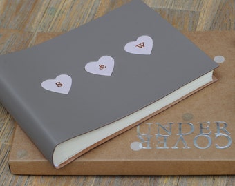 Personalised leather photo album with hearts - Valentine, Christmas and anniversary album, hearts embossed with copper initials