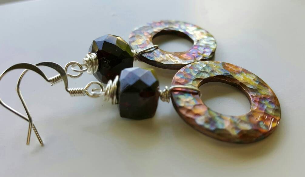 Flame Painted Copper Earrings. by LynnsBeadworkDesigns