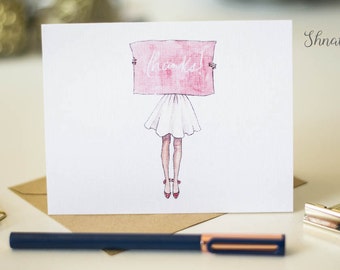 Fashionable Thank you Card, Business Thank You Card, Customer Thank you Card, Girl Thank you Card, Unique Thank you Card - Set of 25