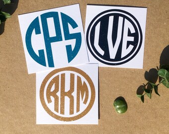 Free Shipping* Glitter Monogram Decal Circle Monogram Sticker Custom Car Decal Laptop Decal Phone Decal Initials Wedding Water Bottle