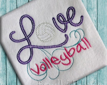 LOVE Volleyball Machine Embroidery Pattern Digital Applique Design INSTANT DOWNLOAD Sports Beach Team Athletic Girl Summer Cheer Olympics