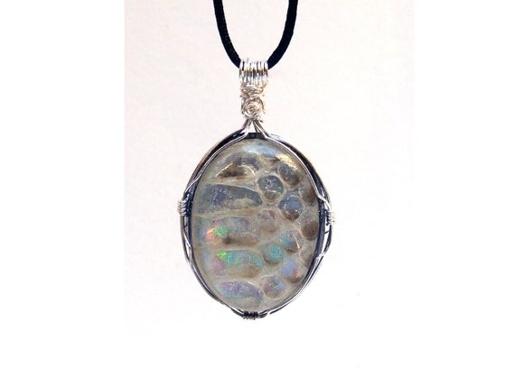 Holographic snake skin wire wrapped resin pendant clear resin