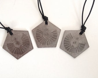 Sacred geometry pentagon pendant, Black leather cord QTY 10