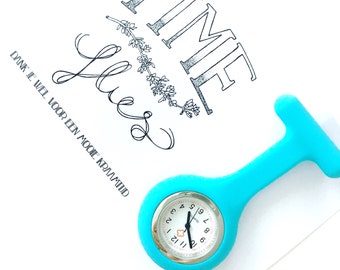 Time Flies, nurse watch, pocket watch, brooch, nurses watch, watch, blue, blauw, kraamhulp, verpleegster, horloge