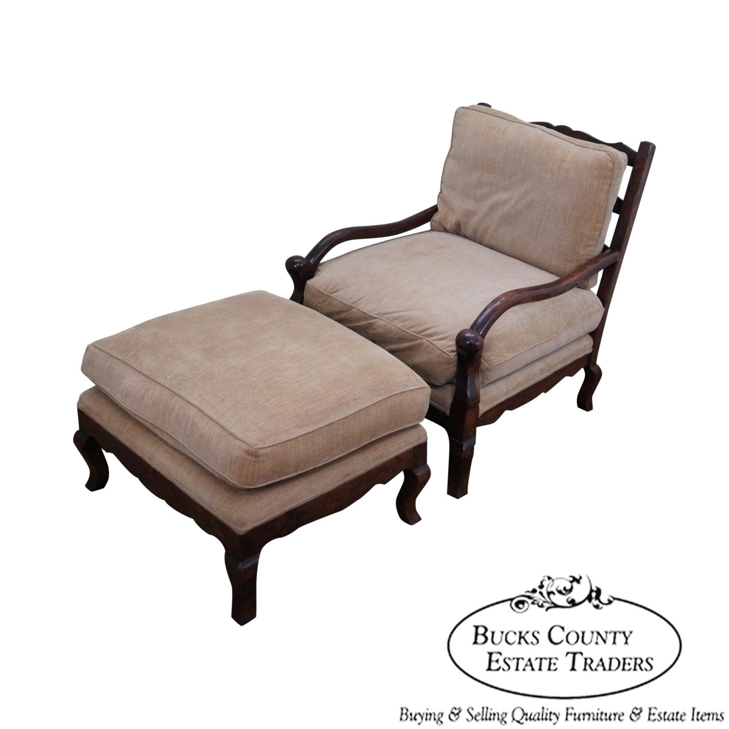 Guy Chaddock Large Country French Style Lounge Chair & Ottoman 2 Piece