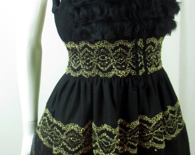 90s streetstyle star LBD fur gathered Gothic Sequins Lace elastic ruched shift dress