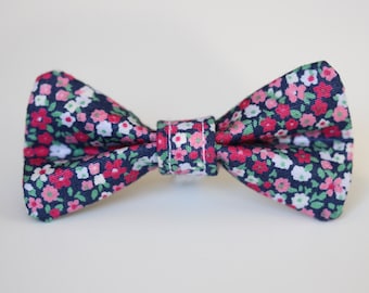 Navy and Pink Floral Dog Bow Tie
