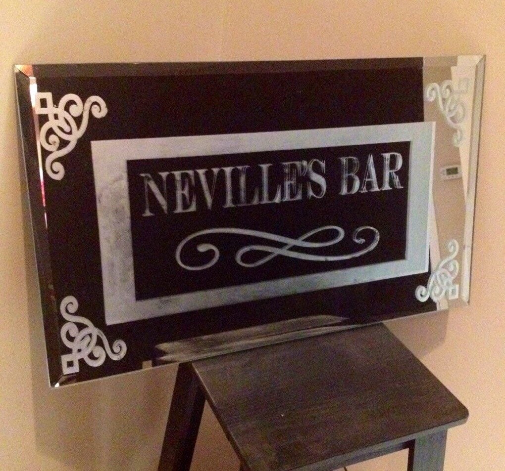 Custom Etched Mirror. Personalized Etched Bar Mirror. Etched