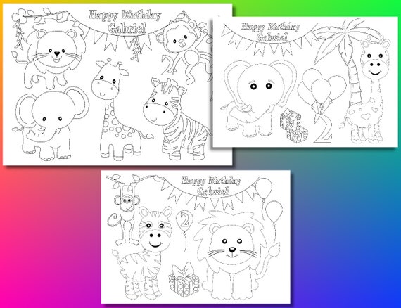 Safari Birthday Party coloring pages activity Personalized