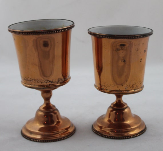 Two Vintage Copper Plated Enamel Goblets/Chalices/Cups