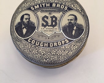 Vintage Smith Bros Cough Drops Can~~Advertising Tin Can~~Retro