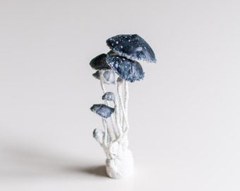 white-black mushrooms, fiberart, soft sculpture,