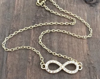 Gold Infinity Crystal Charm Choker Necklace // Gold Choker // Bohemian // Hippie // Handmade Choker // Gold // Chain Choker // Summer Choker
