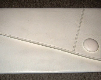 white leather envelope clutch bag