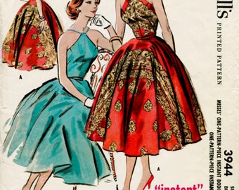 1960s 60s vintage sewing pattern halter cocktail dress evening frock PICK YOUR SIZE bust 32 34 36 38 French and English Reproduction