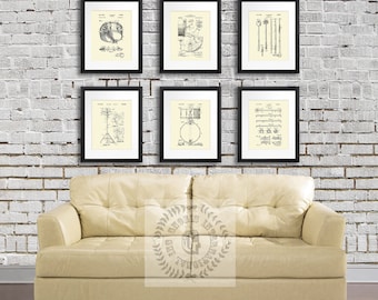 Vintage Drums Patent Art Prints Cream Wall Art set of 6 patent art prints, Gift for Drummer, Gift for Musician, Music Studio Wall Decor