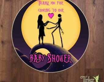 The Nightmare Before Christmas Baby Shower Party Favor Label- Baby Girl - Digital File -Printable- Jack Skellington It's a Girl Favor Tags