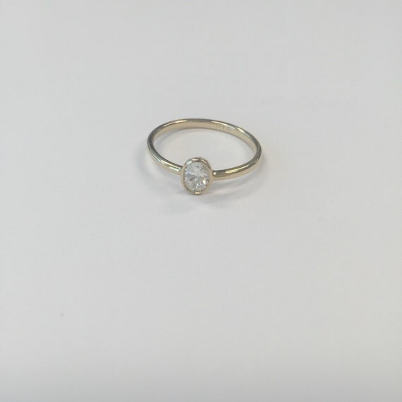 Minimalist Oval Diamond Ring Handmade Bezel by LuxinelleJewelry