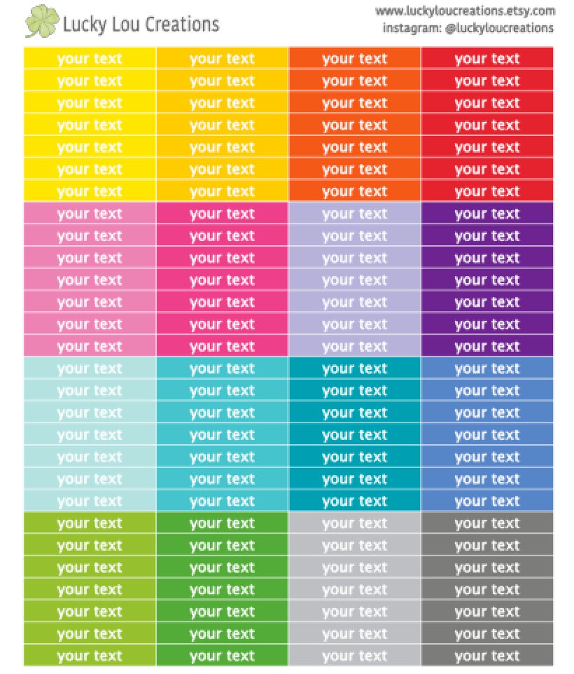 112 CUSTOM Text Color Font Daily Header Stickers for use with