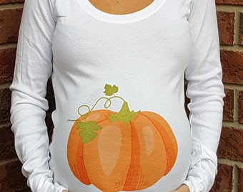 Thanksgiving Big Orange Belly Pumpkin Maternity Shirt costume belly cute announcement tshirt short or long sleeve t shirt Halloween