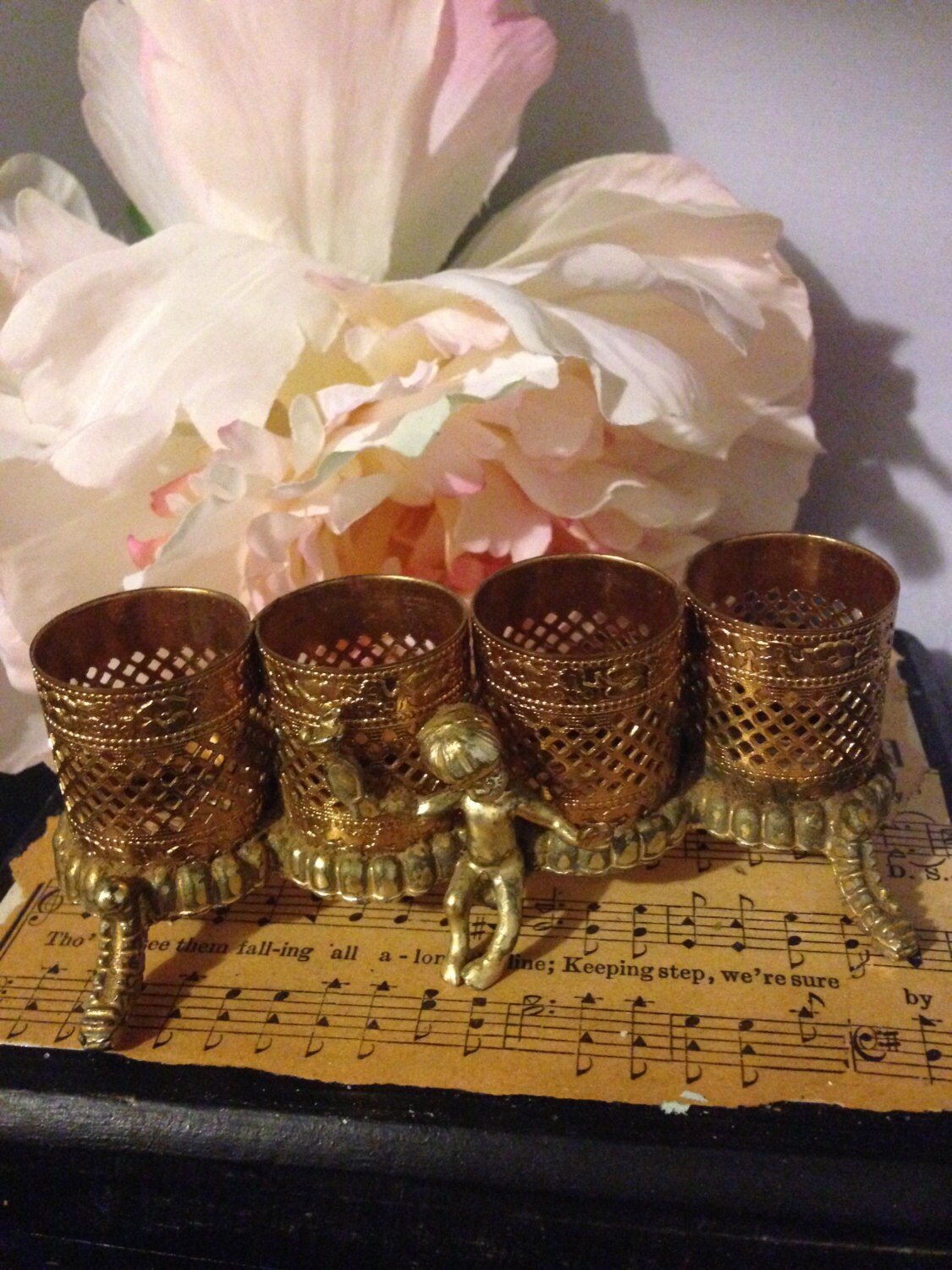 Vintage Lipstick Holder Vintage Brass Vanity Decor Hollywood