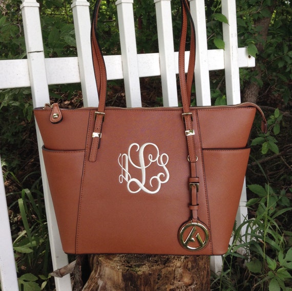 Items similar to Monogram purse tote - designer inspired bag- monogram pocketbook - black ...