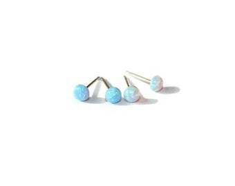 Opal stud earrings, silver studs, tiny studs, white opal, blue opal, opal earrings, gemstone studs, tiny earrings, gold studs, dainty studs