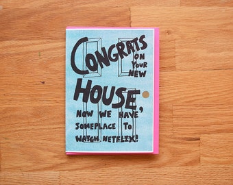 Netflix funny new house card, Netflix and chill, funny new home card, funny congratulations card, funny congrats card, funny moving card