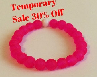 30% Off! Hot Pink 8mm Woman's Stretch Glass Bracelet Dainty Bohemian Plus Size Stackable Beaded Jewelry Stacking Abundance Woman Gift Idea