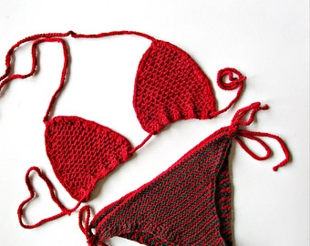 Triangle bikini Crochet red bikini top Crochet bathing suit Knit swimsuit Knit bikini set Crochet beach wear Custom swimwear bikini