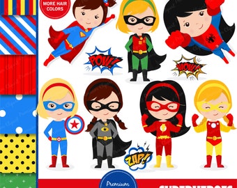 Superhero clipart, supergirl clipart, superhero girl clipart, flash clipart, superhero costume, superheroes - CL128