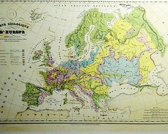Carte de Geologique D'Europe by TH. Lejeune Old Map Print Reproduction